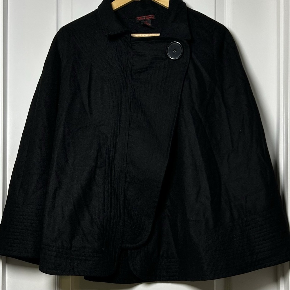 Black Lipstick Vintage Y2K 2000s Wool Blend Black Collared Button Swing Cape